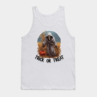 Grim Reaper In A Cornfield - Trick Or Treat (Black Lettering) Tank Top